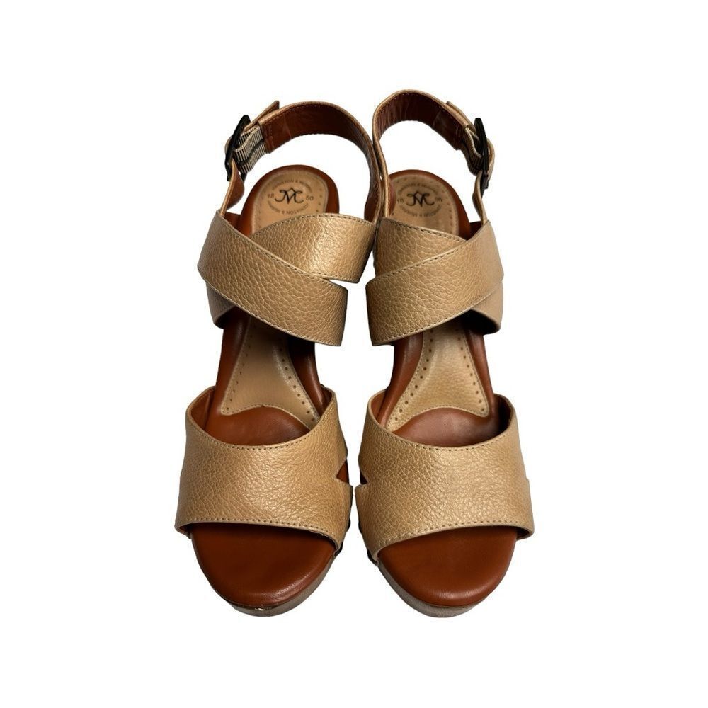 Johnston & Murphy Tan Wooden Heel Leather Platform Sandals size 10